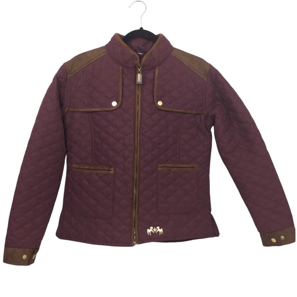 Equine Couture Quilted Full Zip Collarless Burgundy Brown Riding Jacket L